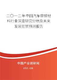 二〇一二年中國汽車摩擦材料行業(yè)深度研究分析及未來發(fā)展前景預測報告 二〇一二年中國汽車摩擦材料行業(yè)深度研究分析及未來發(fā)展前景預測報告